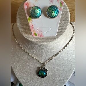 Silver and Green Mermaid Jewelry Set